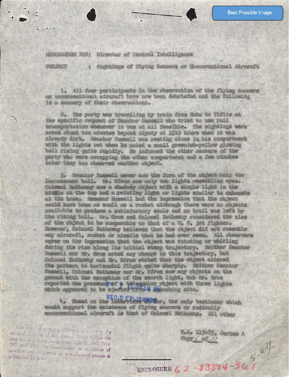 Derived page render from official PDF: CIA memorandum on Russell-party sighting