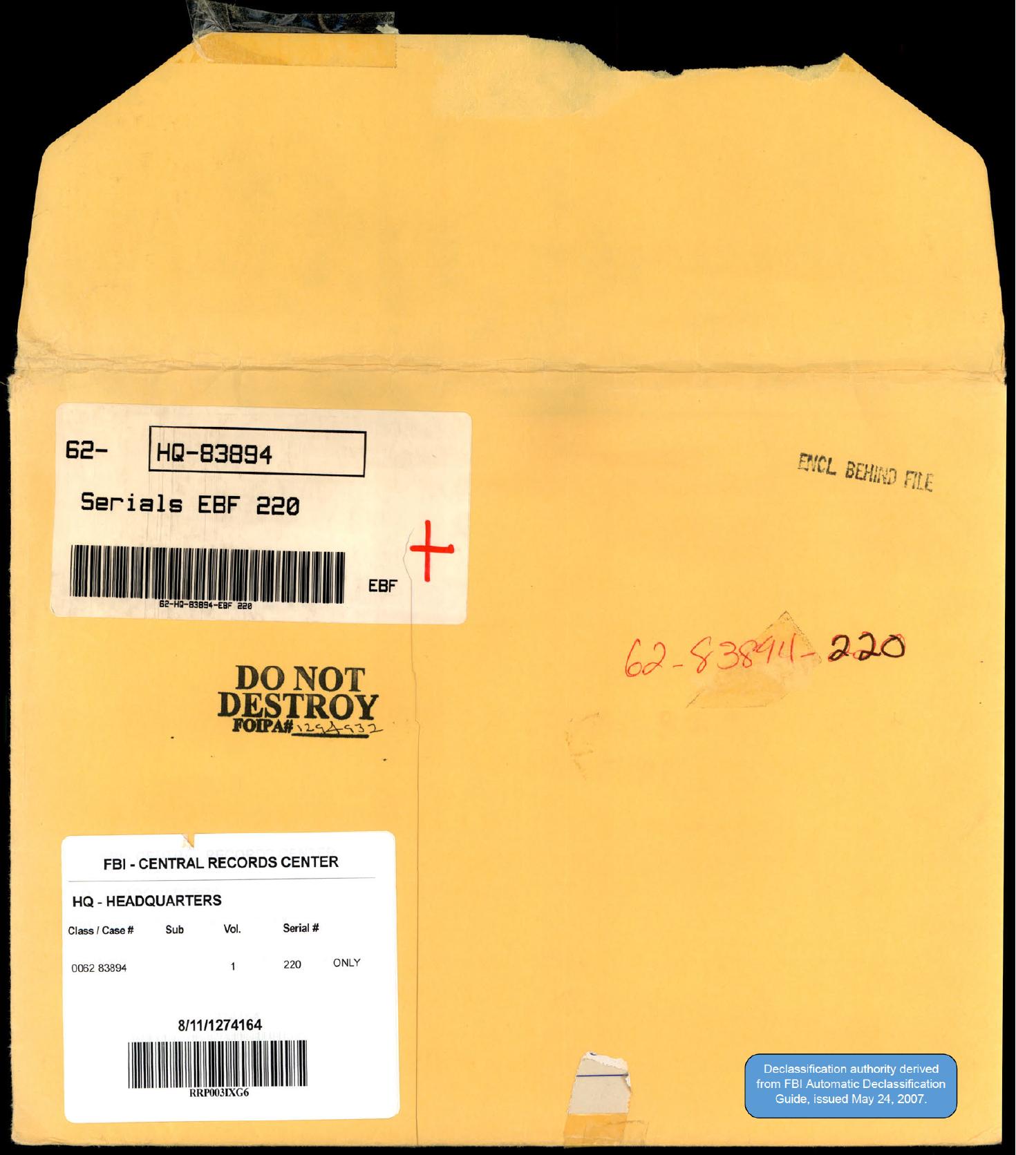 Derived official PDF page render: FBI Serial 220 cover sheet