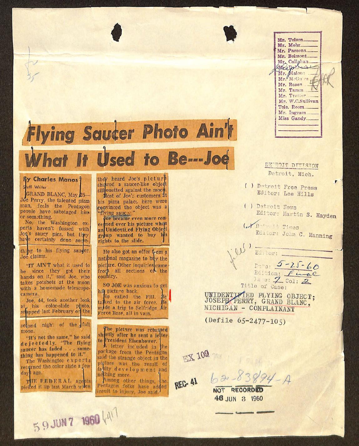 Derived page render from official PDF: Joe Perry article and FBI routing marks