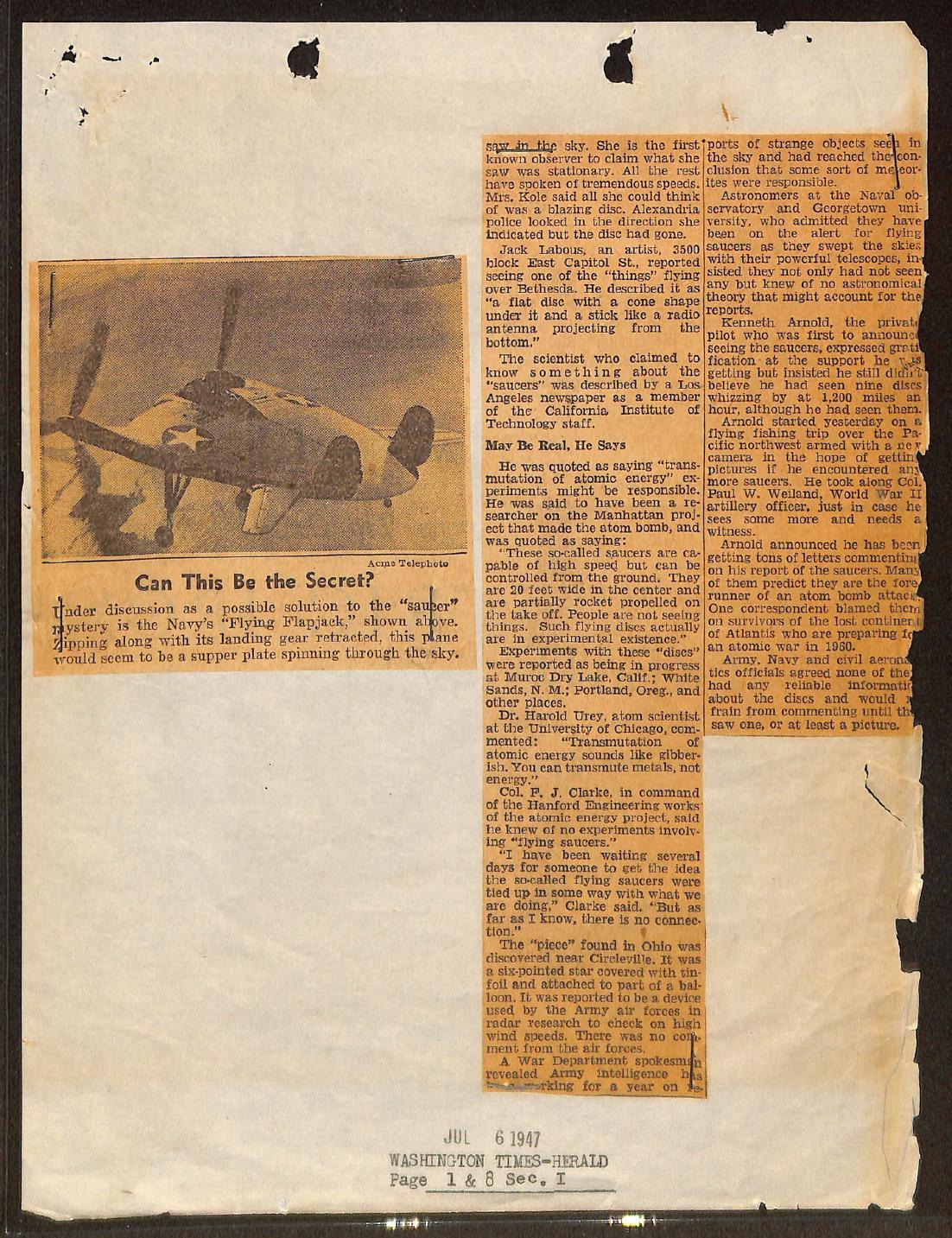 Derived page render from official PDF: Navy Flying Flapjack press clipping