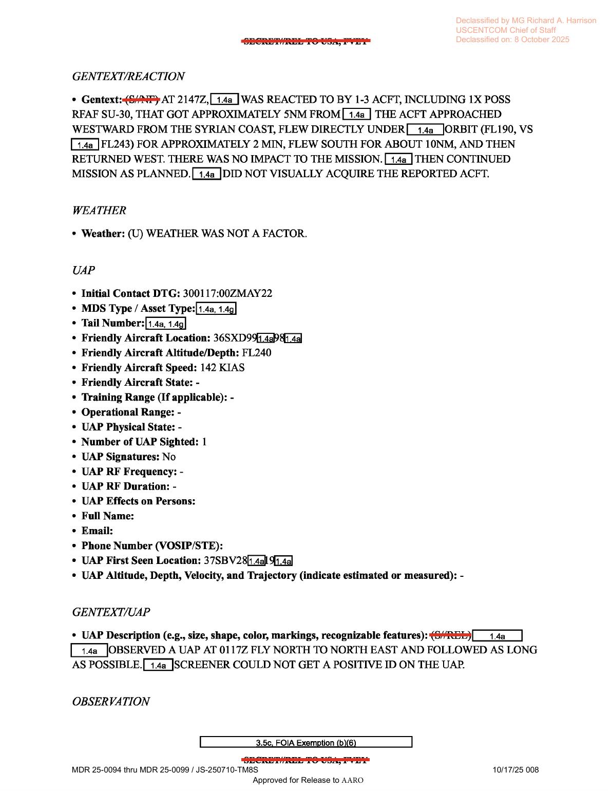 Derived render of official PDF page 8: UAP reporting form