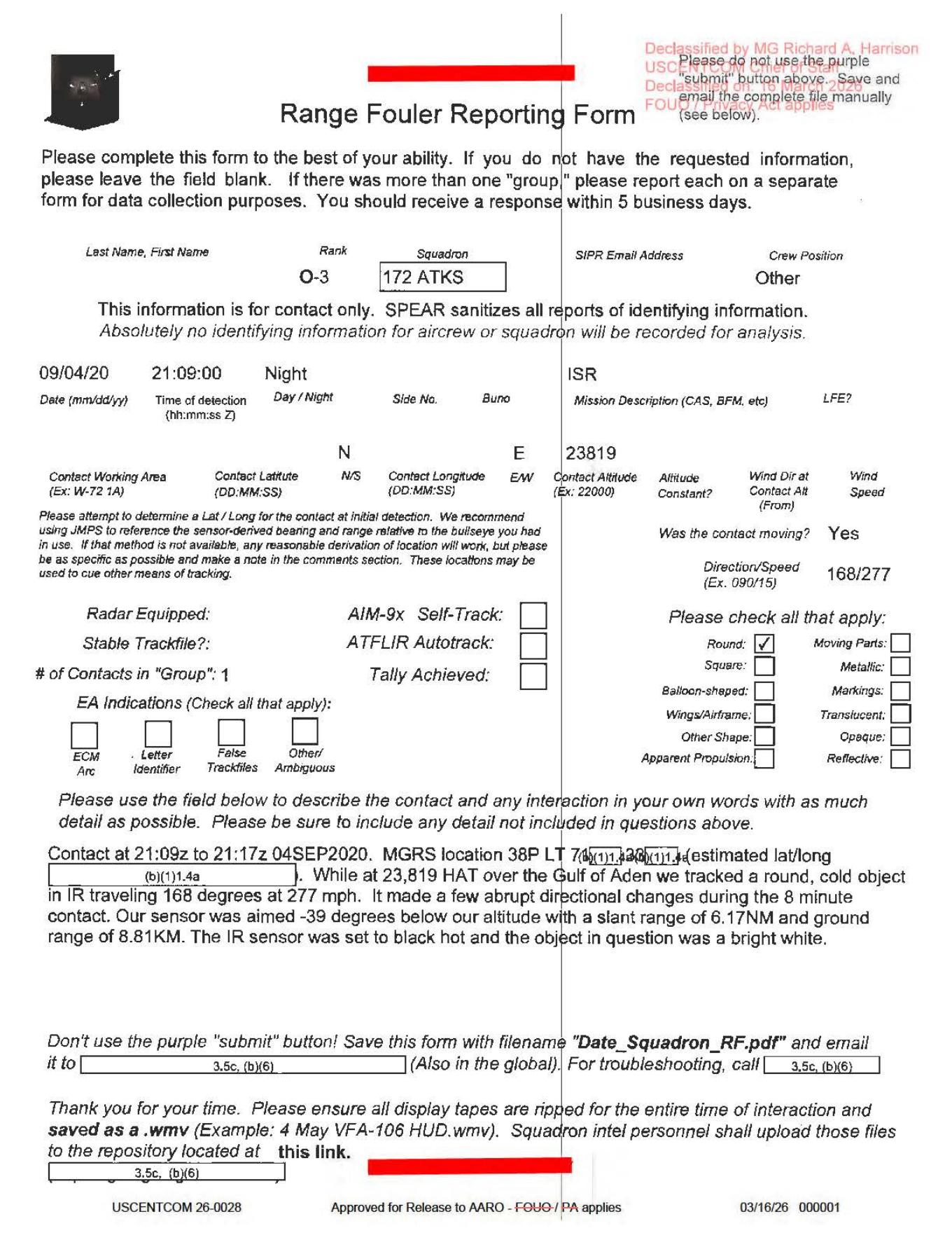 Derived official PDF page render: DOW-UAP-D57 range fouler form