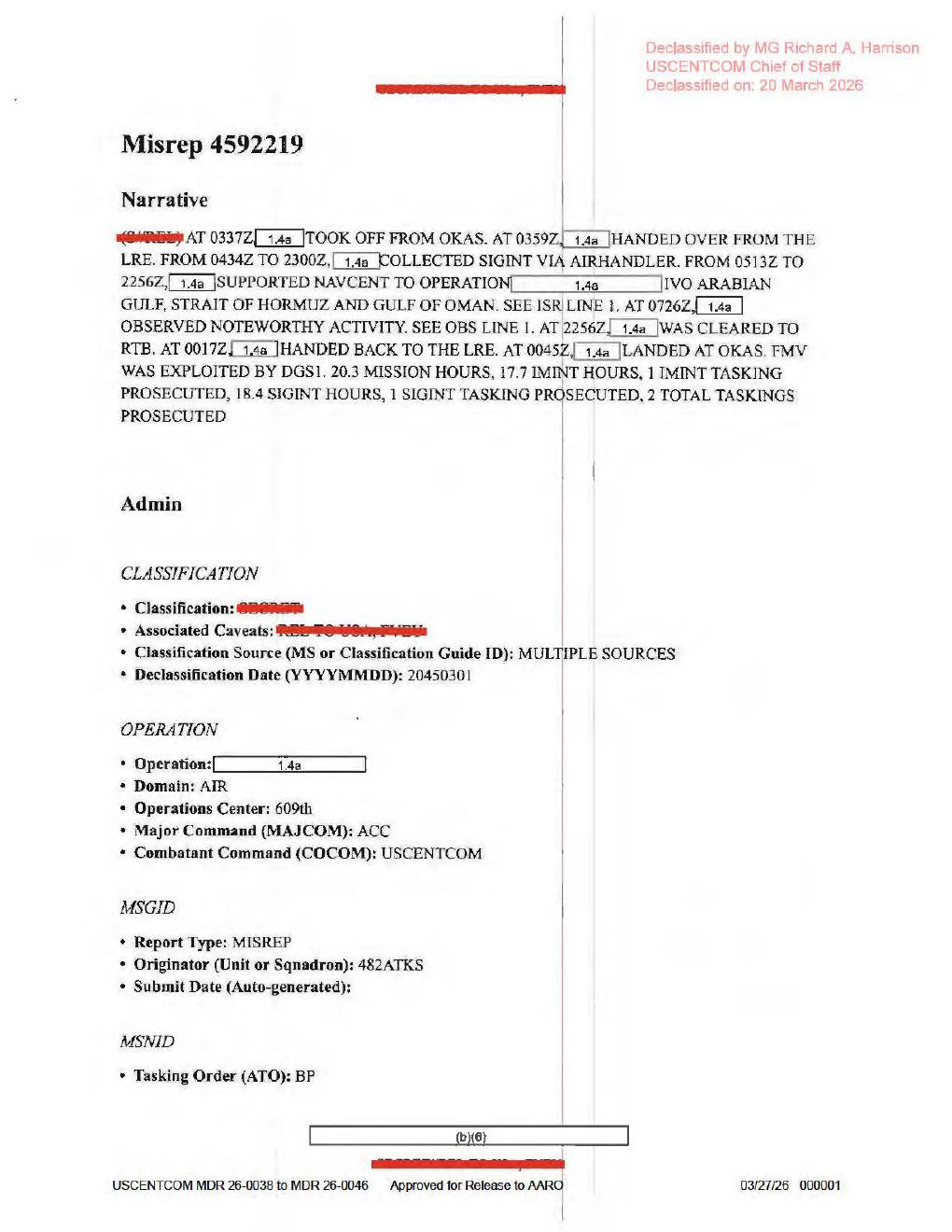 Derived page render from the official D60 PDF: page 1 mission narrative and administrative text