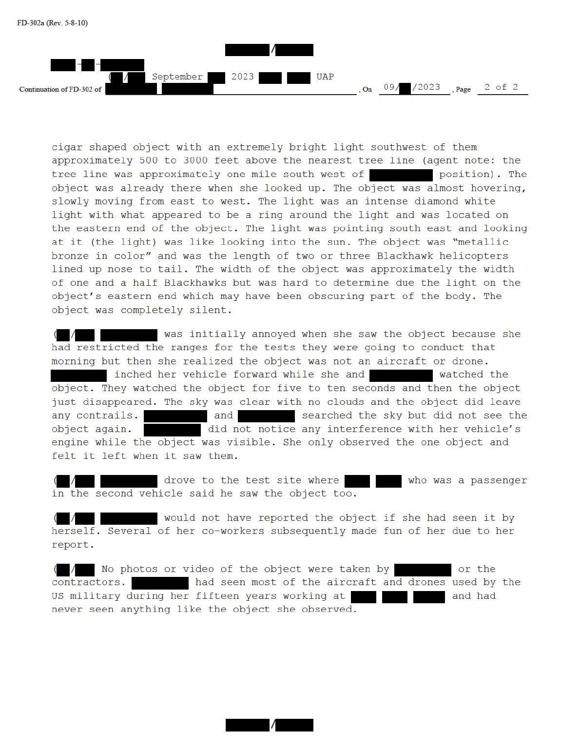 Derived official PDF page render: FBI September 2023 Sighting - Serial 4, page 2