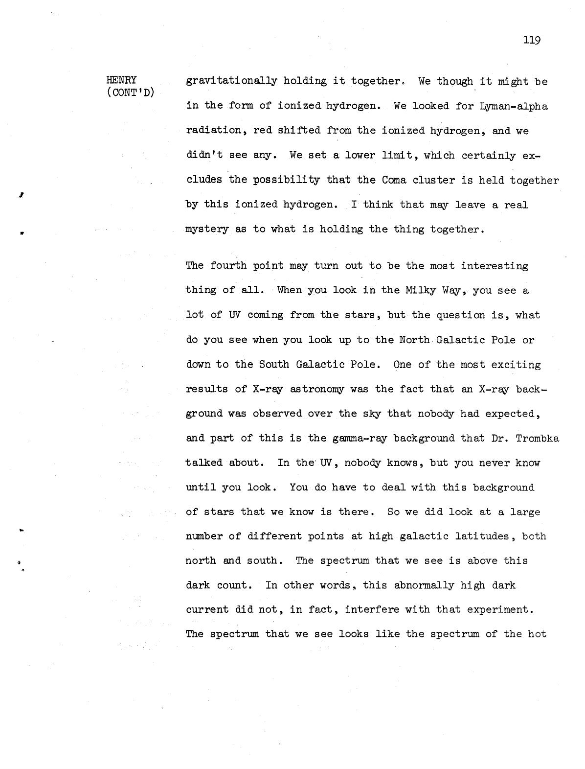 Derived page render from official PDF: transcript page 119, Henry continued remarks on UV background observations