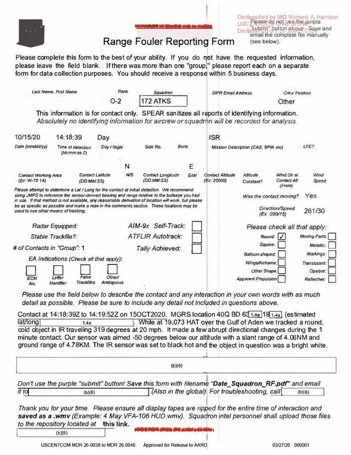 DOW-UAP-D44, Range Fouler Reporting Form, Gulf of Aden, October 2020 thumbnail