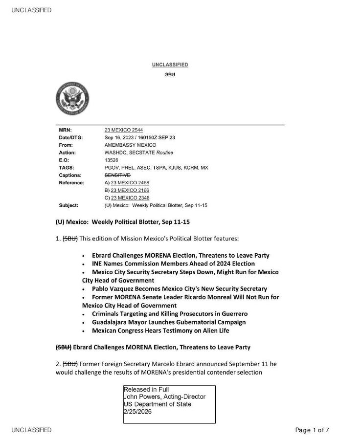 State Department UAP Cable 5, Mexico, September 16, 2003 thumbnail